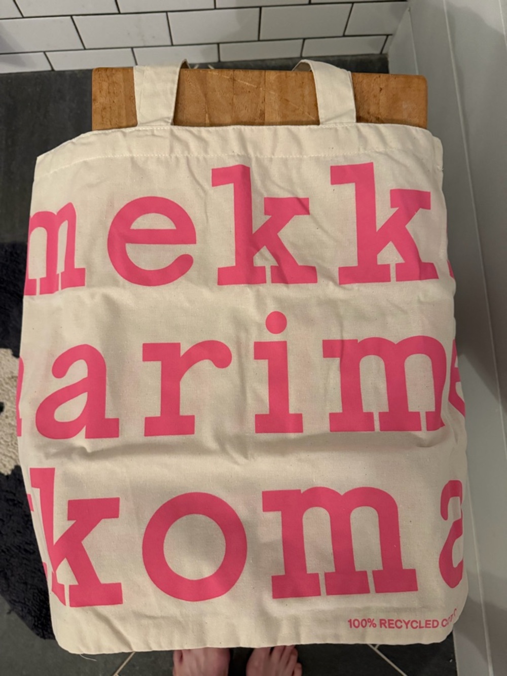MARIMEKKO Pink Letter-Print Canvas Tote Bag